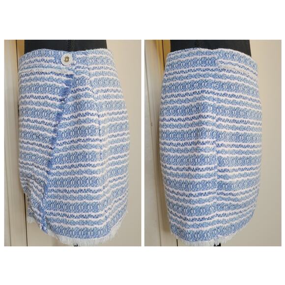 HOUSE OF HARLOW 1960 Tweed Boucle Skirt SKORT Light Blue White Fringe Hem✨️M/8 - Picture 7 of 16